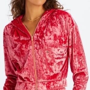 Fabletics Crushed Velour Zip Up Hoodie Strawberry Women’s M NWT